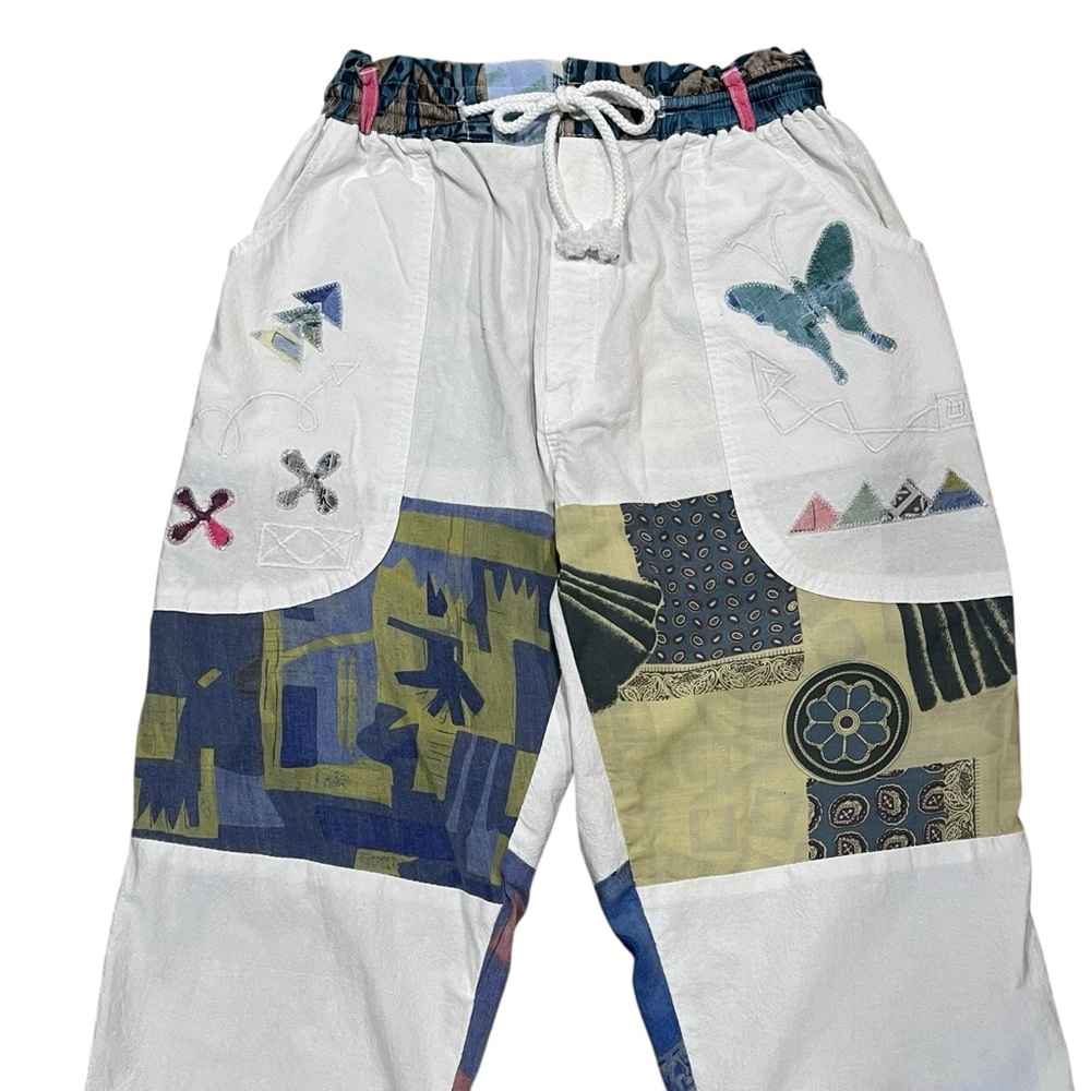White Boho Patchwork Pants Drawstring Hippie Fest… - image 4